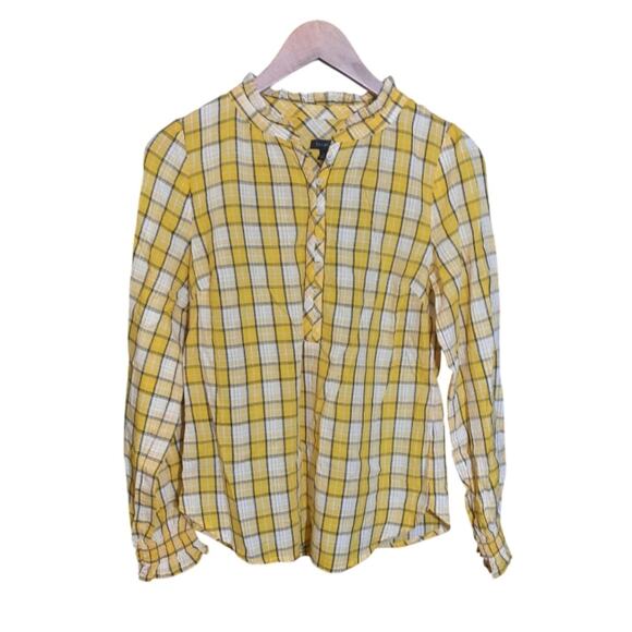 Talbots Womens Yellow Plaid Ruffle Trim Popover Blouse Size XS - Picture 5 of 5